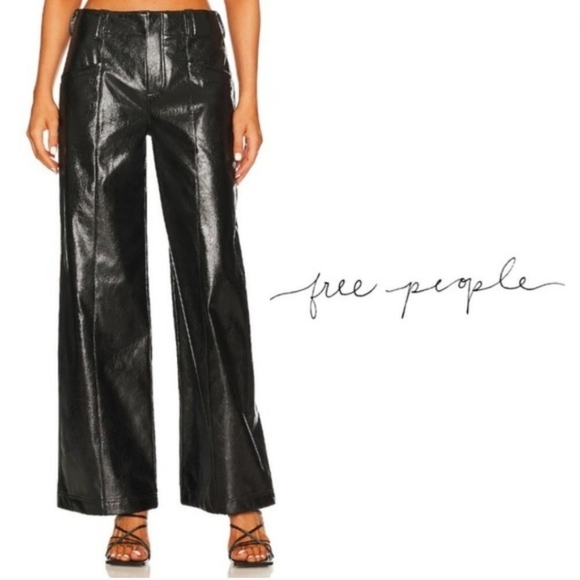 Free People Star Crossed Lovers Vegan Leather Pants-Black - Picture 2 of 16